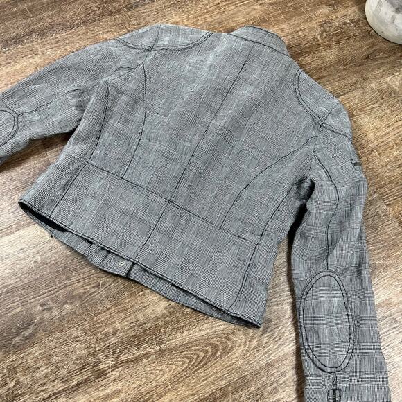 Vintage Polo Ralph Lauren Women's 100% Linen Blazer Jacket Moto Plaid - Picture 3 of 8